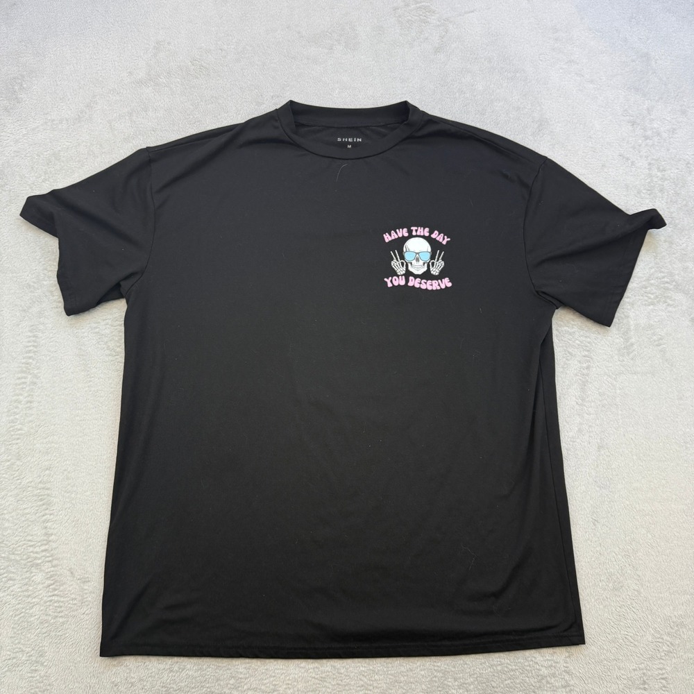 Shein Graphic Tee Mens Medium Black Skull Have The Day You Deserve Streetwear